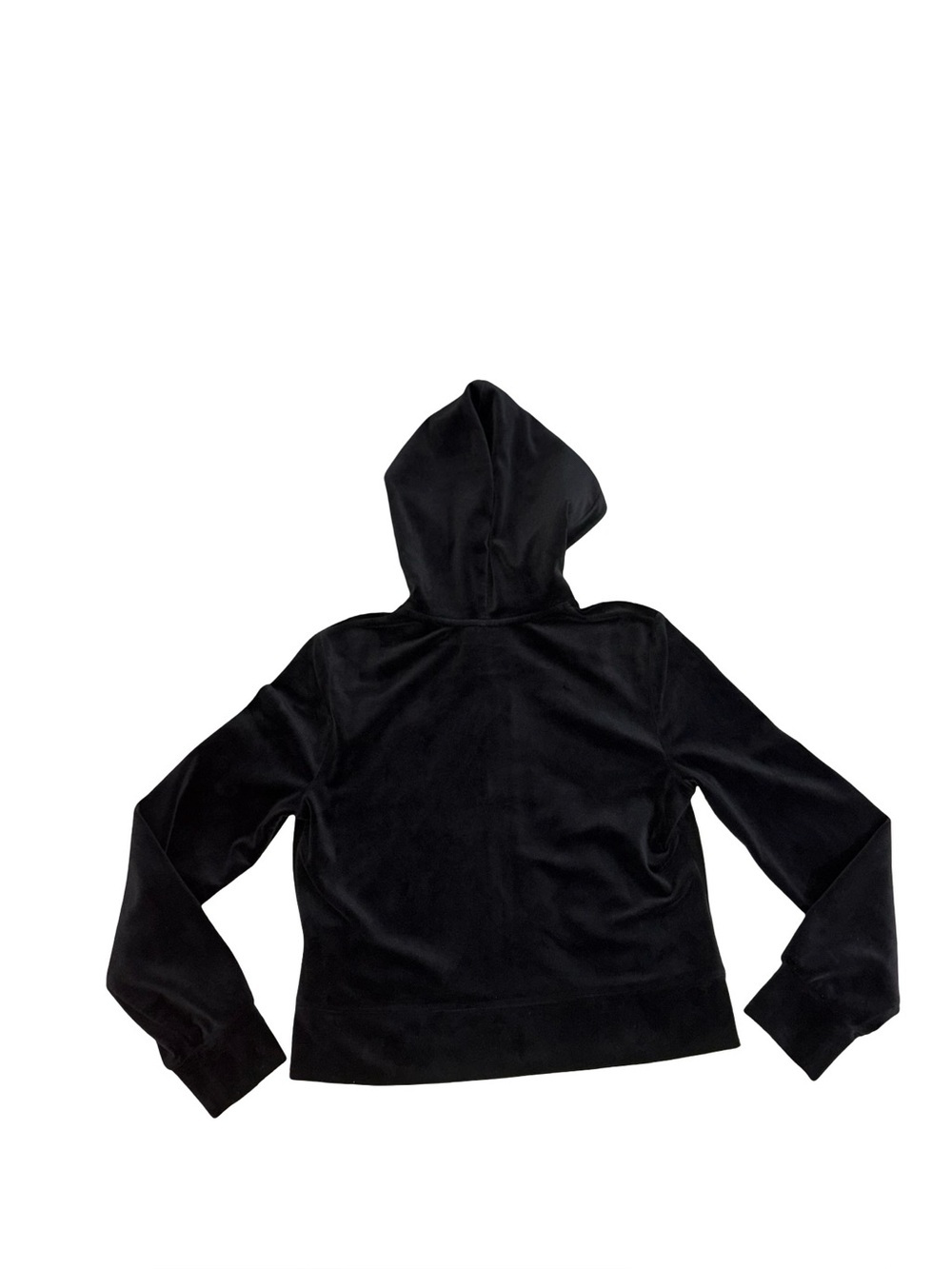 Juicy Couture Black Velour Zip Hoodie Size Small Y2K Crown Logo Soft Stretch - Picture 2 of 5